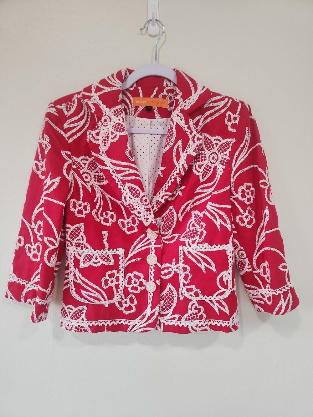 CYNTHIA CYNTHIA STEFFE Red Romantic Embroidered Jacket Size 8 Medium